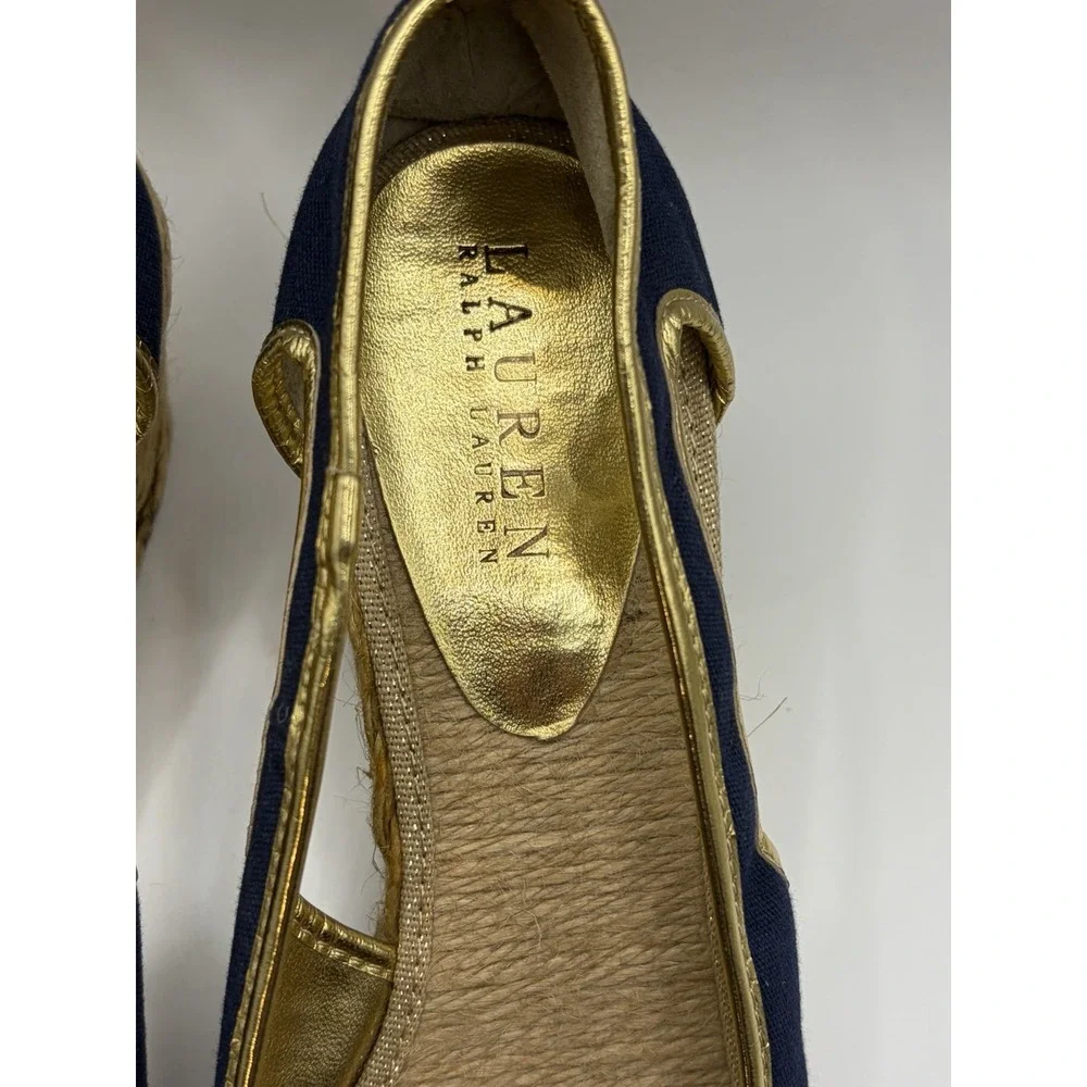 Rare Ralph Lauren Claudia Shoe Canvas Wedge Sandals Coastal Chic Womens Size 8B